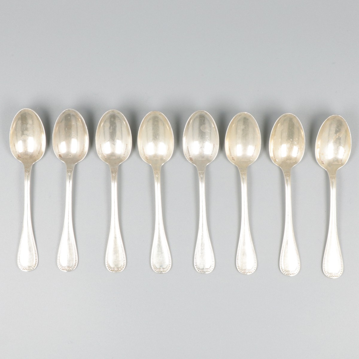 Christofle Sterling 8-delige set koffielepels, model Malmaison, zilver.