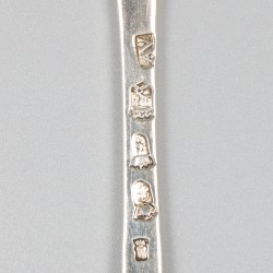 Dinerlepel en -vork ('s-Gravenhage, Andries van de Vijver 1786) zilver.