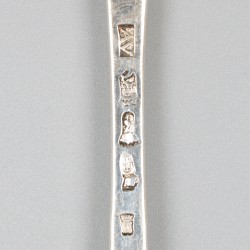 Dinerlepel en -vork ('s-Gravenhage, Andries van de Vijver 1786) zilver.