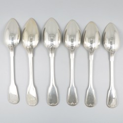 6-delige set dinerlepels zilver.
