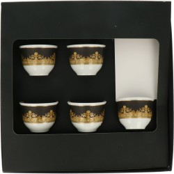 Een set bestaande uit (5) porseleinen saké kopjes met Barok decor. Rosenthal, Versace. Einde 20e eeuw. In originele doos.