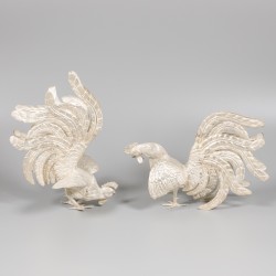 2-delige set tafelstukken in de vorm van kemphanen, zilver.