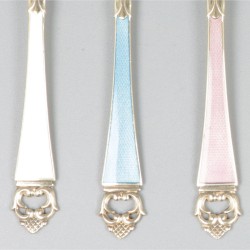 6-delige set theelepels met emaille, zilver.
