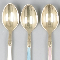 6-delige set theelepels met emaille, zilver.