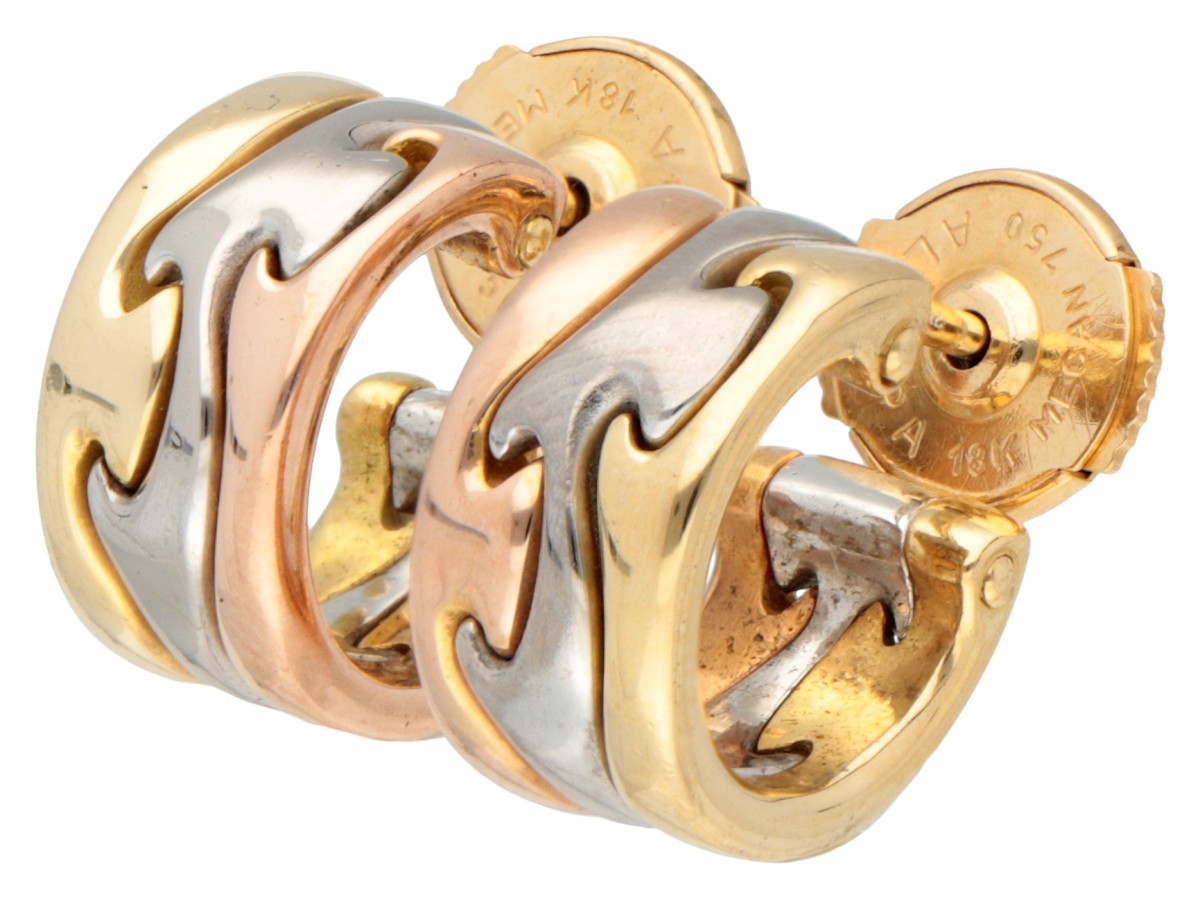 Georg Jensen 18 kt. tricolor gouden 'Fusion Puzzle' oorstekers ontworpen door Nina Koppel.