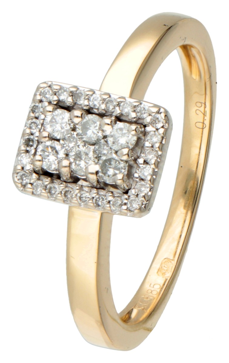 14 kt. Geelgouden cluster ring met diamant.