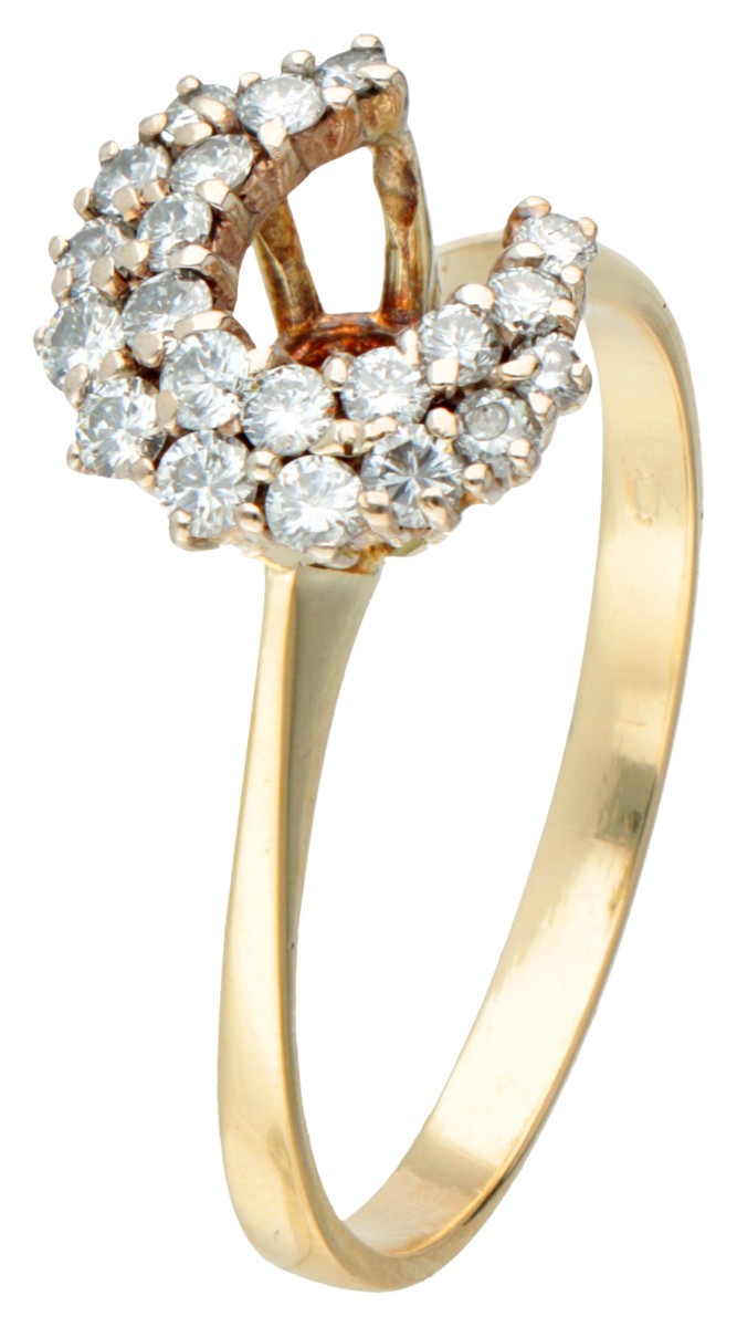 Vintage 14 kt. geelgouden ring met halve maan bezet met ca. 0.26 ct. diamant.