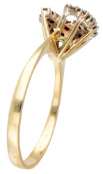 Vintage 14 kt. geelgouden ring met halve maan bezet met ca. 0.26 ct. diamant.