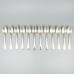 Christofle 12-delige set koffielepels, model Albi, verzilverd.