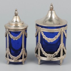 Mosterdpot & peperstrooibus zilver.