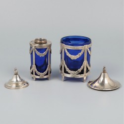 Mosterdpot & peperstrooibus zilver.