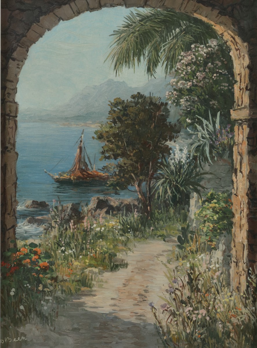 Daniél Been (Rotterdam 1885 - 1967 Baarn), Doorkijkje aan een Italiaans bergmeer.