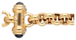 18 kt. Geelgouden jasseron schakelarmband met saffier bij de sluiting.