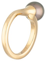 No Reserve - 14 kt. Geelgouden asymmetrische ring met Tahiti parel en diamant.