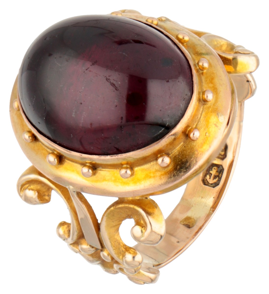 Vintage 14 kt. geelgouden ring bezet met rhodoliet granaat.