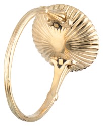 14 kt. Geelgouden ring met geguillocheerd emaille bezet met roos geslepen diamant.