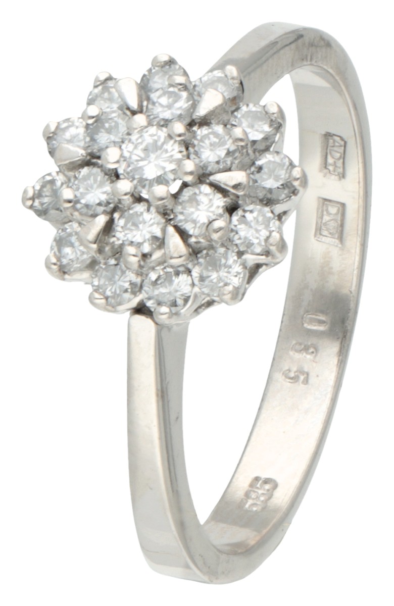 14 kt. Witgouden entourage ring bezet met ca. 0.35 ct. diamant.