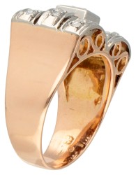 Retro 18 kt. roségouden tank ring bezet met diamant in witgoud.