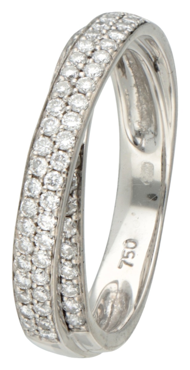 18 kt. Witgouden cross-over ring bezet met ca. 0.25 ct. diamant.