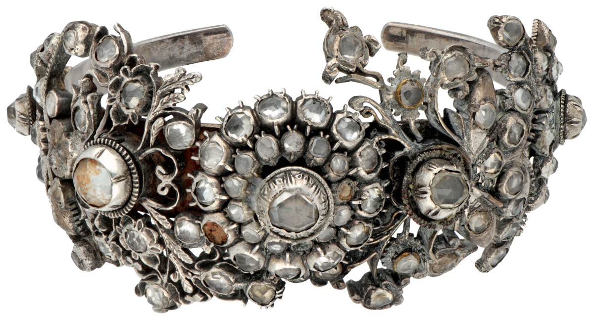 Indiaanse Polki BWG zilveren cuff armband met natuurlijke zirkoon.