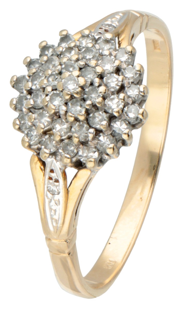 Vintage 14 kt. geelgouden cluster ring bezet met ca. 0.20 ct. diamant.