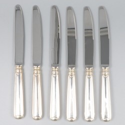 Robbe & Beking 6-delige set dessertmessen, model Alt-Faden, zilver.