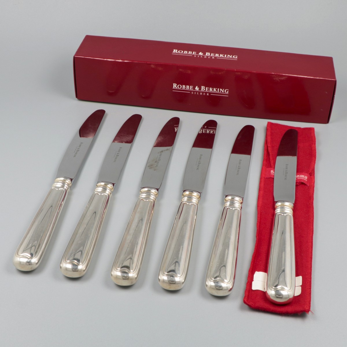 Robbe & Beking 6-delige set dessertmessen, model Alt-Faden, zilver.