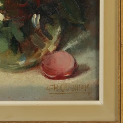 Hollandse School, 20e eeuw. Een stilleven van rozen in een glazen vaas.