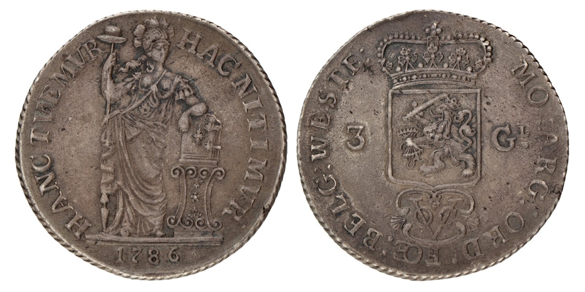 3 gulden. V.O.C. (West-Friesland). 1786. Prachtig -.