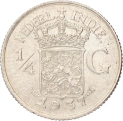 ¼ Gulden - geslagen met gepolijste stempels. Nederlands-Indië. Wilhelmina. 1937. PF 62.