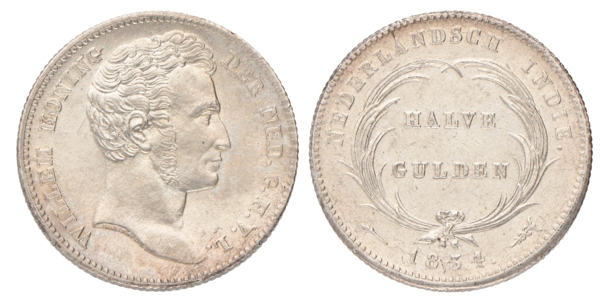 ½ gulden. Nederlands-Indië. Willem I. 1834. Prachtig.