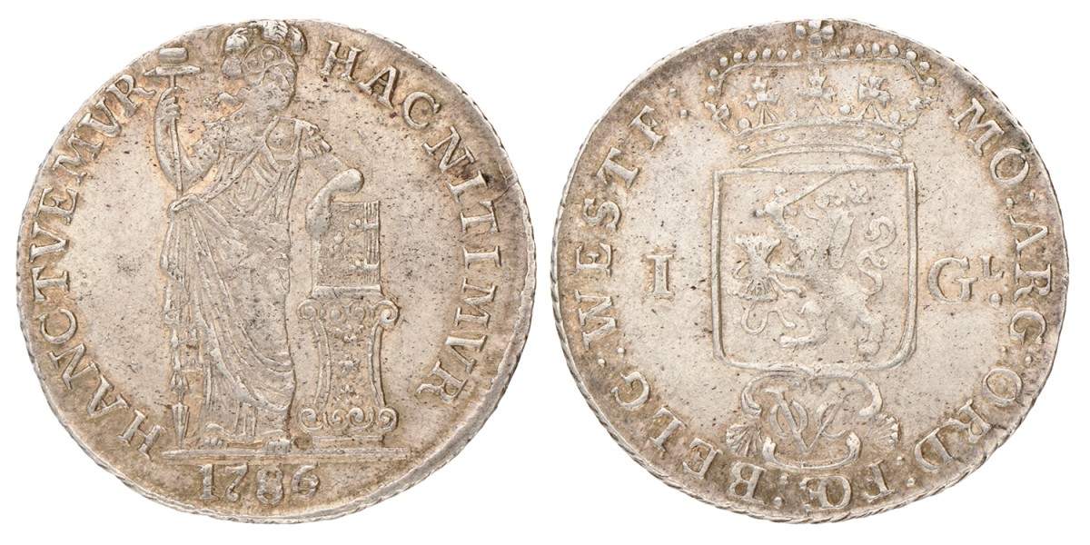 1 gulden. V.O.C. (West-Friesland). 1786/65. Zeer Fraai.