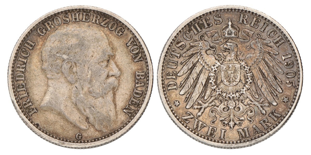 German states. Baden. Friedrich I. 2 Mark. 1905 G.