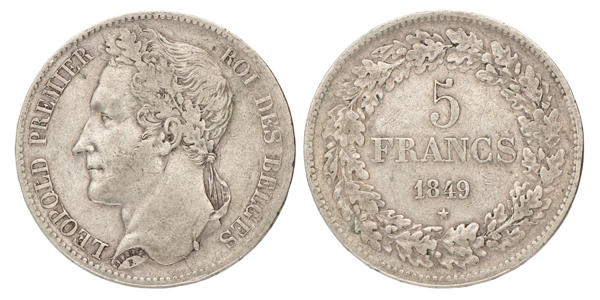 Belgium. Leopold I. 5 Francs. 1849.