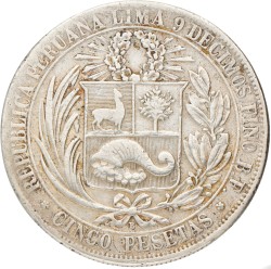 Peru. 5 Pesetas. 1880 B.