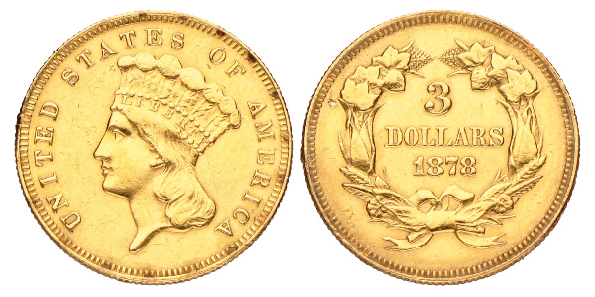 USA. 3 dollar - Indian Princess head. 1878.