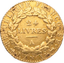 France. Republic. 24 Livres. L'an II (1793) A.