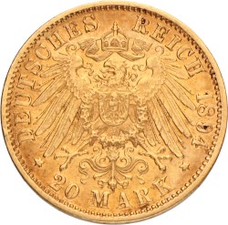 German states. Baden. Friedrich I. 20 Mark. 1894 G.