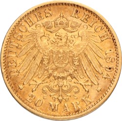 German states. Baden. Friedrich I. 20 Mark. 1894 G.