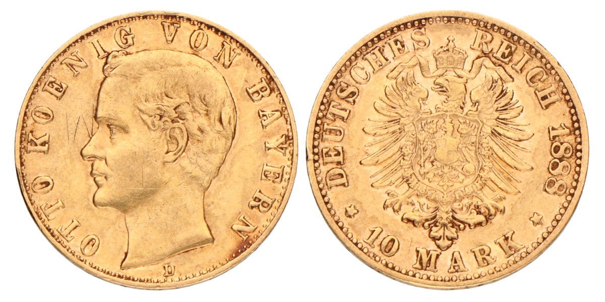 German states. Bavaria. Otto. 10 Mark. 1888 D.