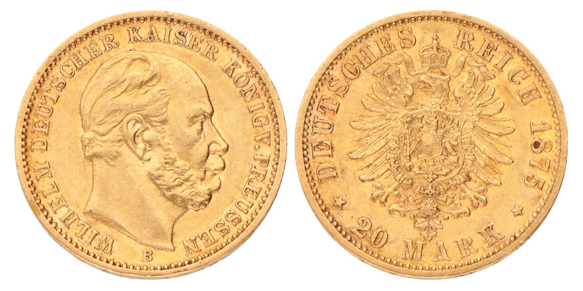 German states. Prussia. Wilhelm I. 20 Mark. 1875 B.