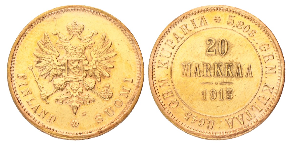 Finland. Russian empire. Nicholas II. 20 Markkaa. 1913 S.