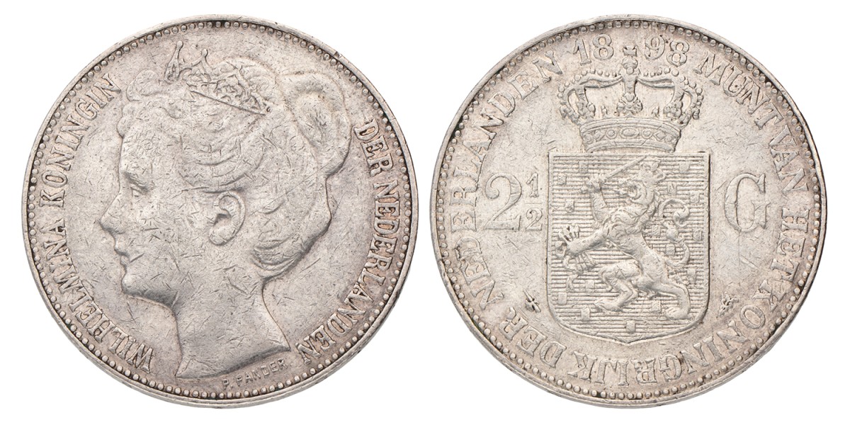 2½ Gulden. Wilhelmina. 1898. Fraai / Zeer Fraai.