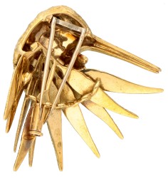 Franse vintage 18 kt. geelgouden kolibri broche.