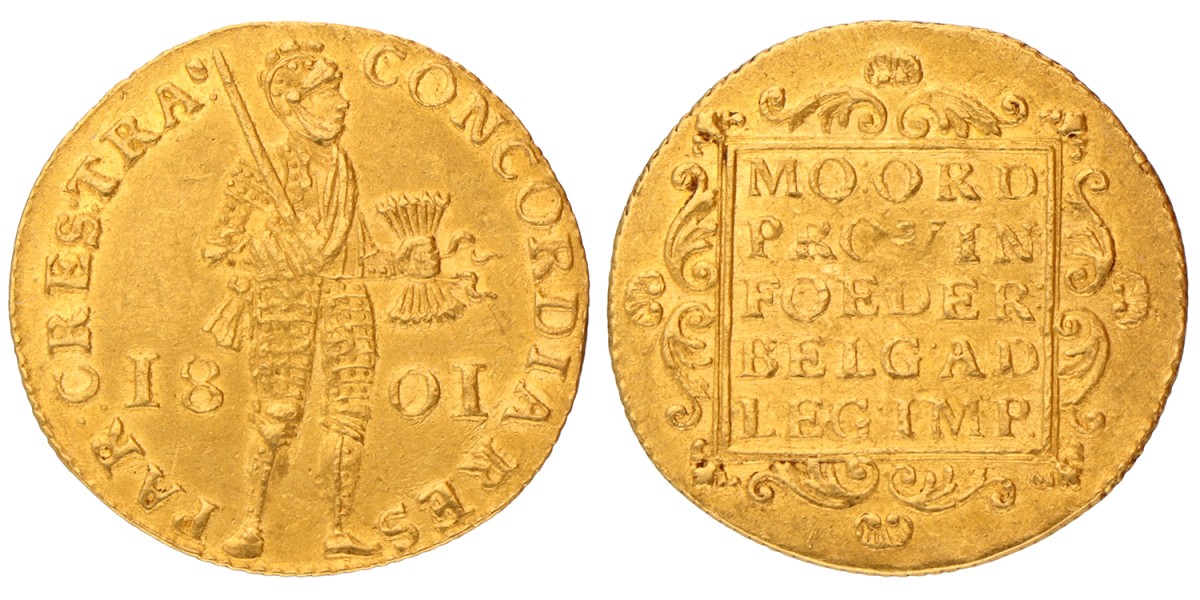 Gouden Dukaat. Utrecht. 1801. Zeer Fraai +.