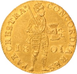 Gouden Dukaat. Utrecht. 1801. Zeer Fraai +.