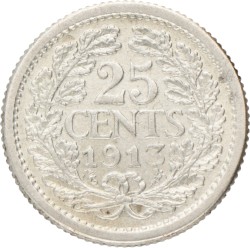 25 Cent. Wilhelmina. 1913. Prachtig +.