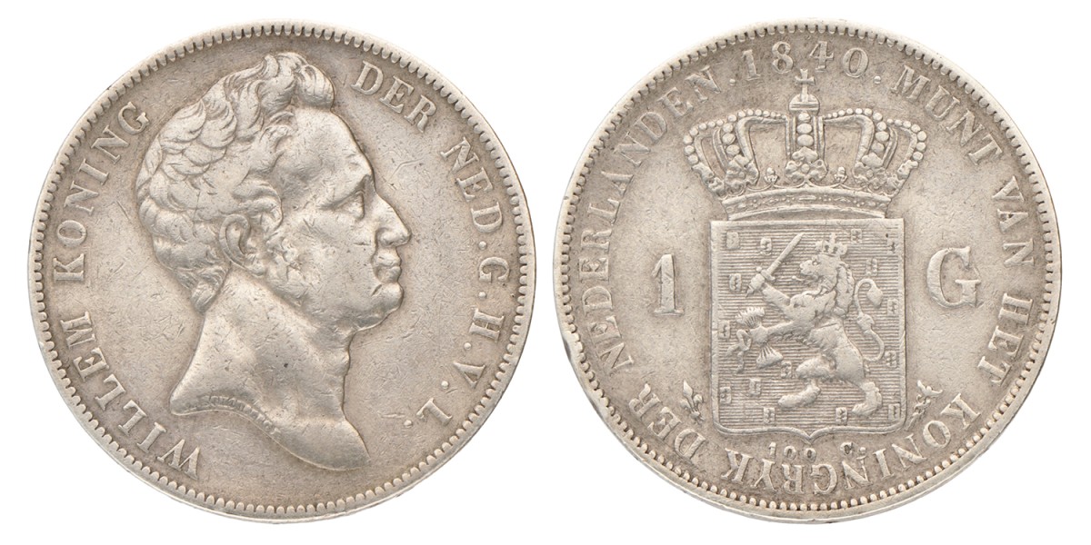 1 Gulden. Willem I. 1840. Zeer Fraai -.