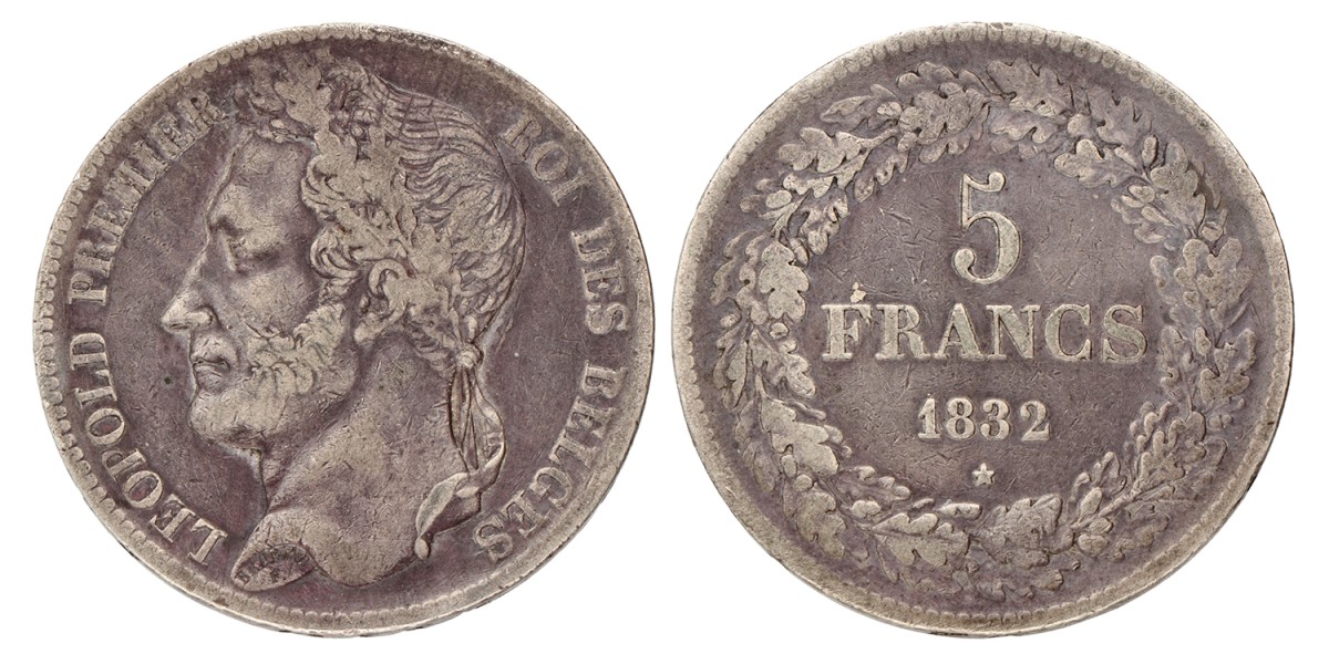 Belgium. Leopold I. 5 Francs. 1832.