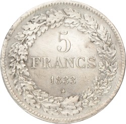 Belgium. Leopold I. 5 Francs. 1833.